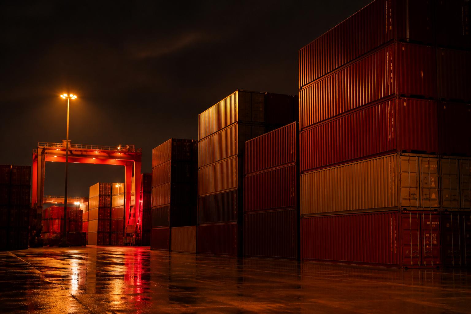 Terminal de contenedores de noche